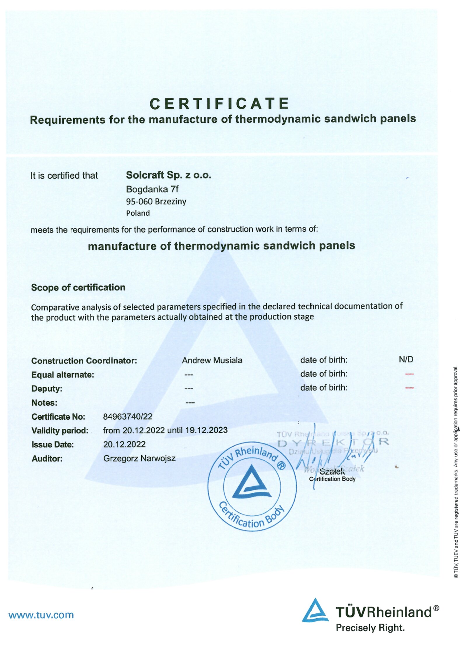 TÜV certificate 